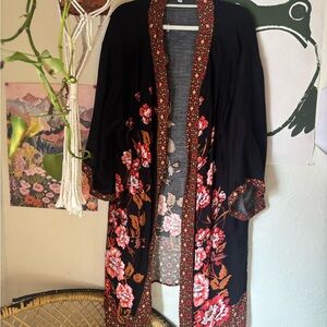 DR2 Black Kimono with Orange and Pink Floral Design